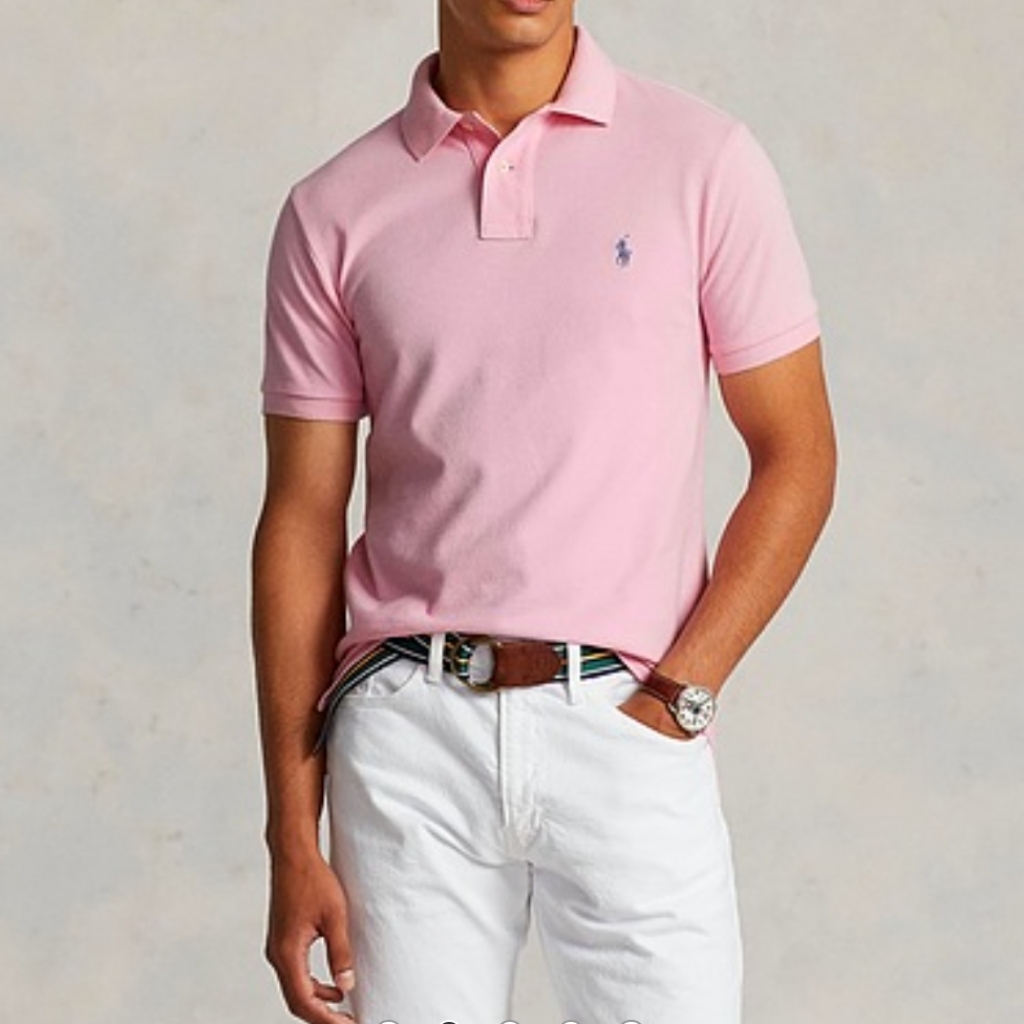 Polo Ralph Lauren Pink Short Sleeves Polo Mesh Men Cotton Size L